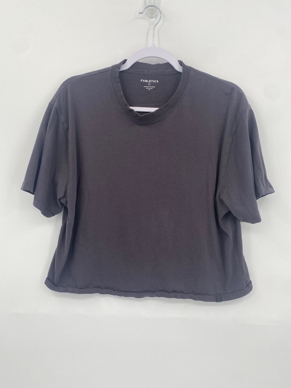 Fabletics Women's Gray Cotton Short Sleeve Cropped Boxy Tee Large